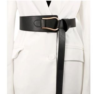 PU Leather Knot Wide Waist Corset with Buckle Belt Black